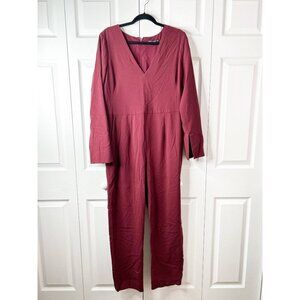 Black Halo Sambora Maroon Red V-Neck Long Sleeve Jumpsuit Women's Plus Size 16